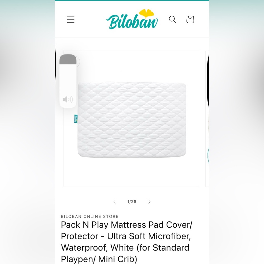 NWOT Biloban 2 White Mattress Pad Cover For Playpen/Mini Crib
